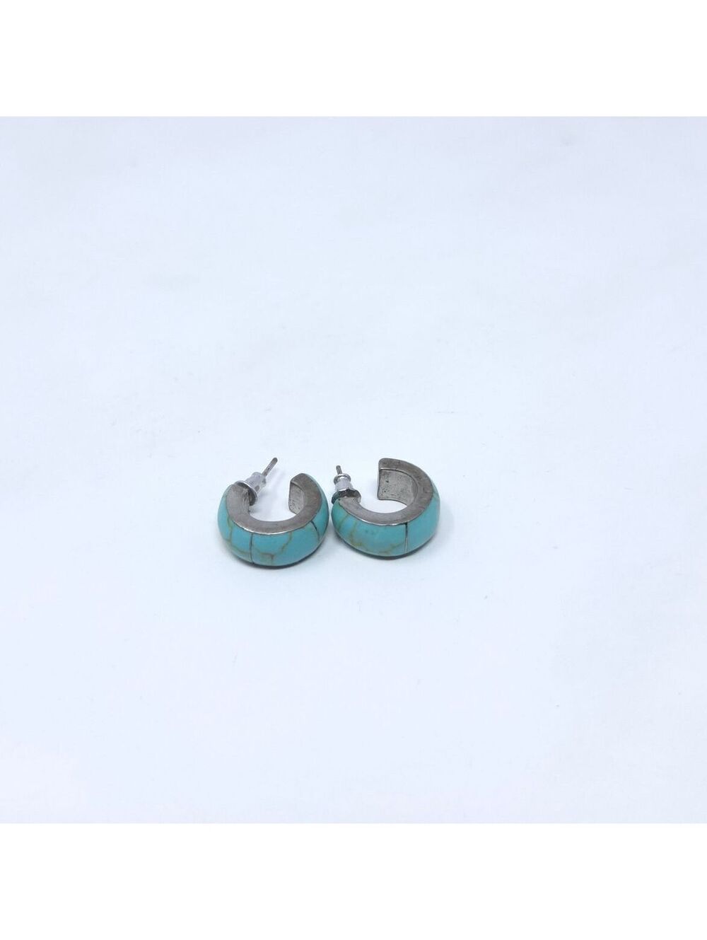 Turquoise Howlite Hoops, Sterling Silver 925 Mexico